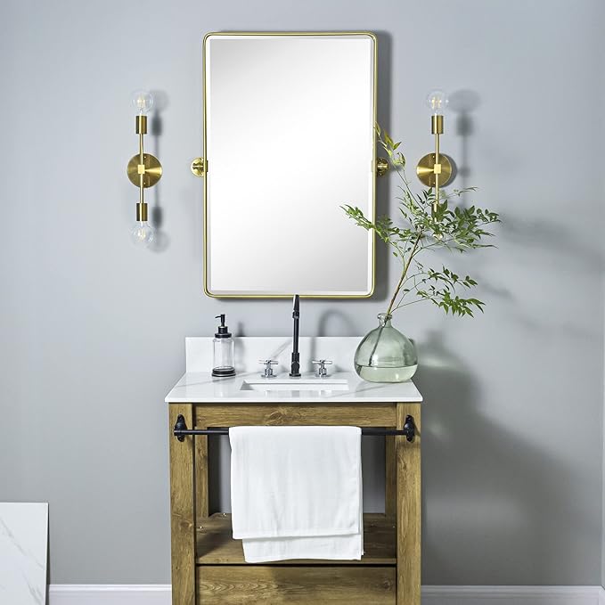 TEHOME 20x30'' Pivot Rectangle Bathroom Vanity Mirror Brushed Gold Rounded - Image 5