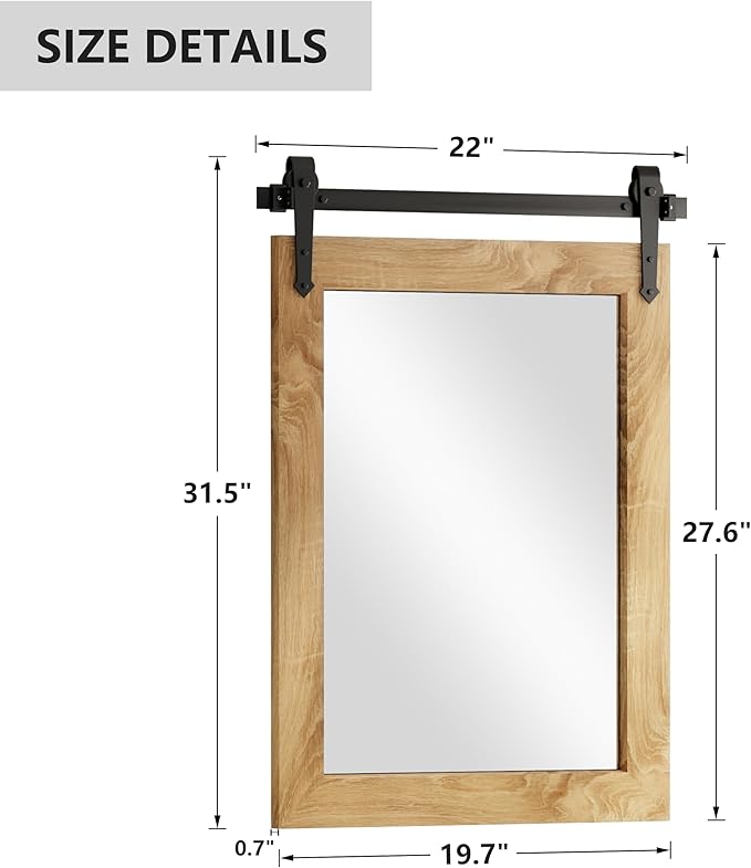 Farmhouse Barn Door Mirror 22”x32” Rustic Decorative Vanity Mirrors Wall Decor - Image 5
