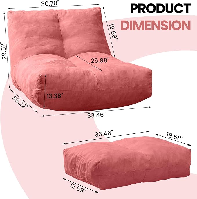 Bean Bag Chair with Ottoman, Comfy Bean Bag Sofa with Memory Foam, Lazy BeanBag - Image 2