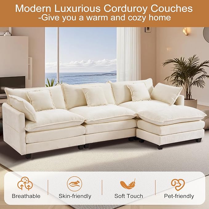 Furniliving 112‘’ L-Shaped Sofa, Luxury Chenille Modular Sectional Couches - Image 7