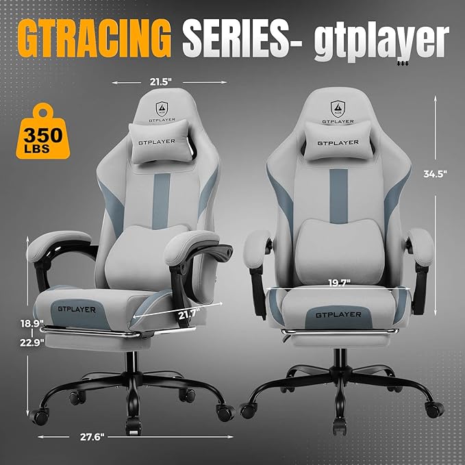 GTRACING Gaming Chair with Foot Rest & Pocket Spring Cushion, Breathable Fabric - Image 2