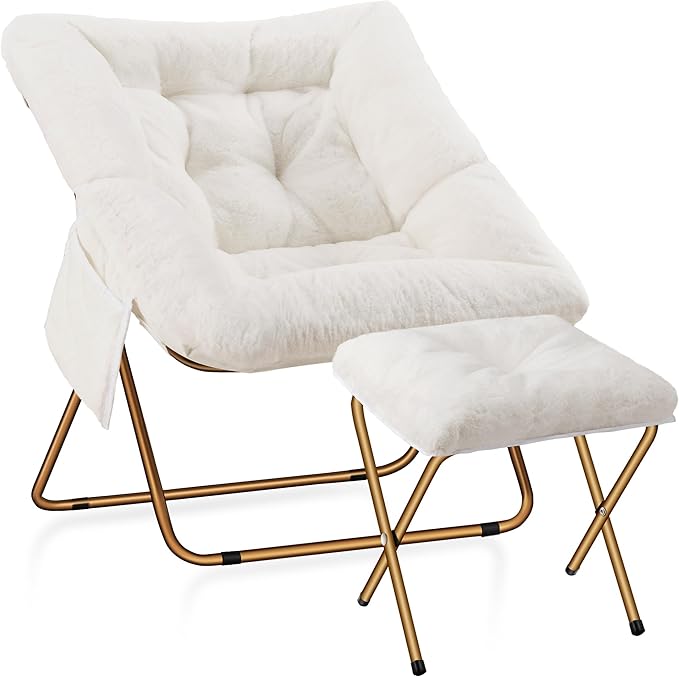 Comfy Saucer Chair for Adults, Foldable Living Room Chairs, Soft Faux Fur by Unknown