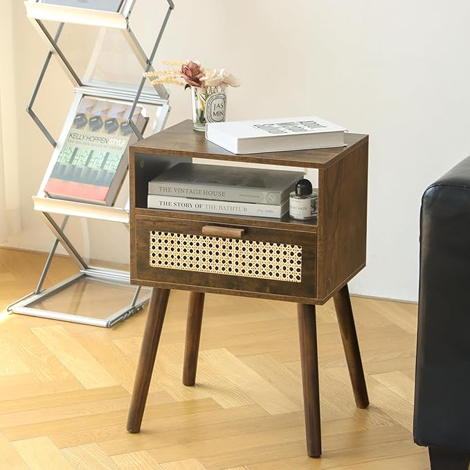 MaxSmeo Mid Century Nightstand, Rattan Side Table - Image 10