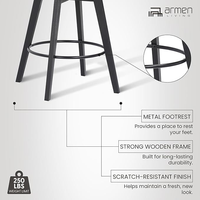 Armen Living Baylor Mid Century Modern Swivel Bar Stool - Image 8