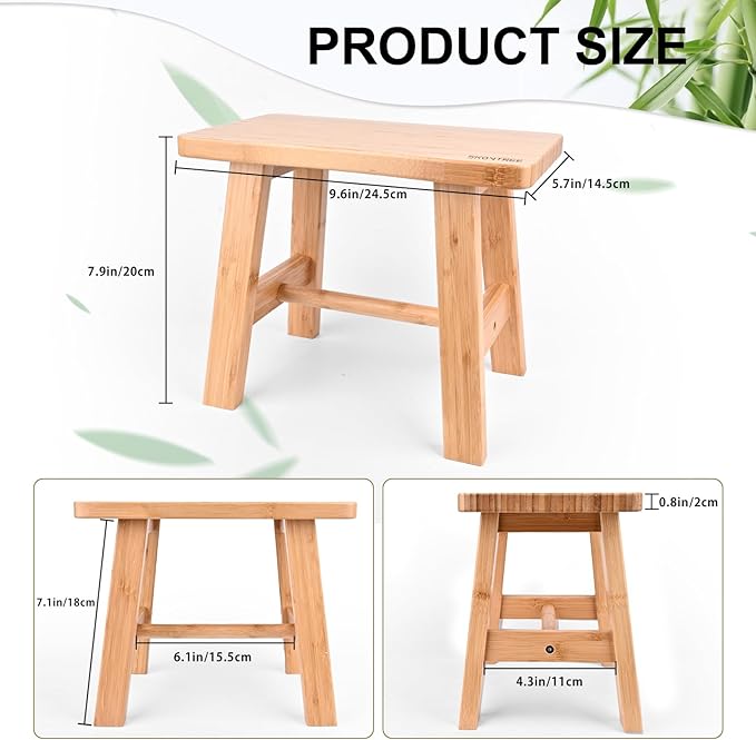 Bamboo Step Stool for Kids Adults Bathroom, 8 Inch One Step Stool You Can Sit - Image 2