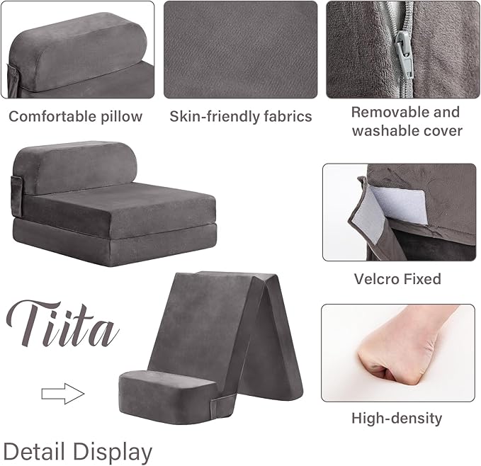Tiita Folding Sofa Bed for Kids, Toddler Fold Out Couch Bed - Image 9