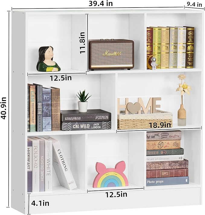 YAHARBO White 3 Tier Bookshelf, Wide Modern Horizontal Bookcase, Wood Low Book - Image 2