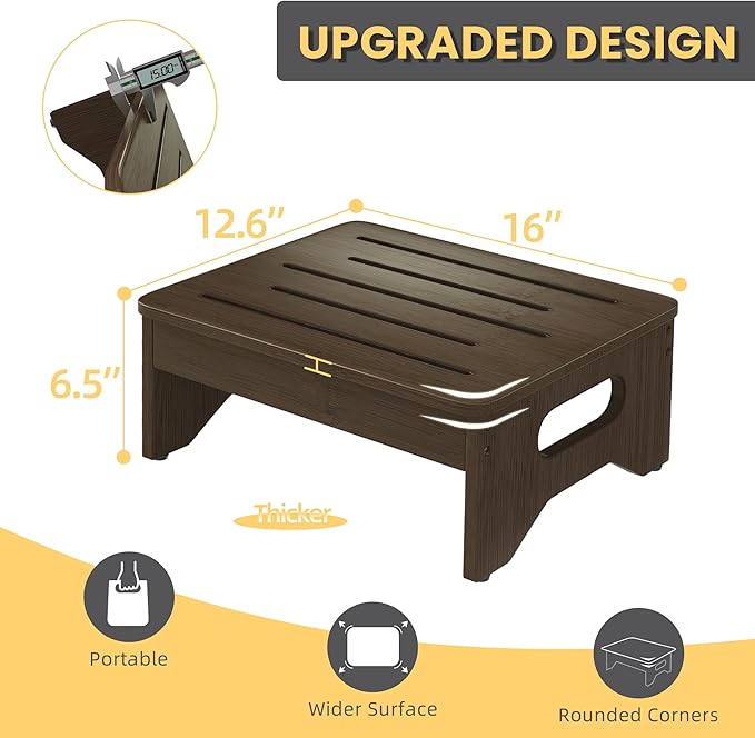 Wooden Step Stool for Adults & Kids, Non-Slip Rubber Feet, 6.5 Inch High - Image 3