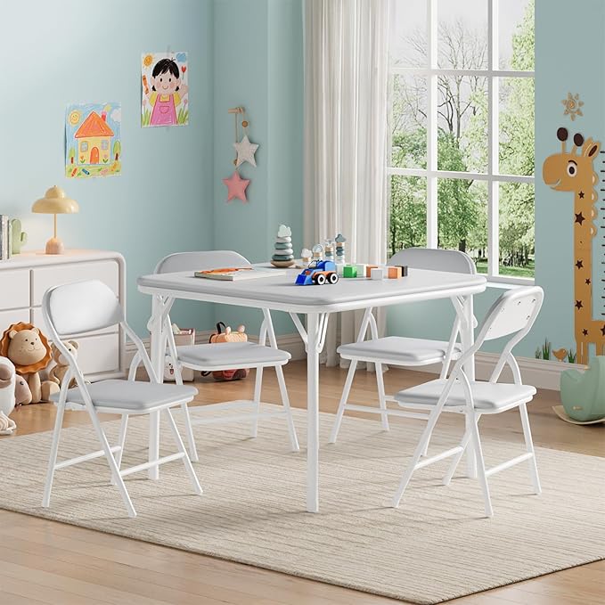 IDEALHOUSE 5 Piece Folding Kids Table and Chairs Set, Children Activity Table by IDEALHOUSE