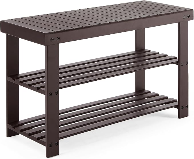 Sweetcrispy Shoe Rack Bench, 3-Tier Bamboo Entryway Storage Organizer, 286lb by Sweetcrispy