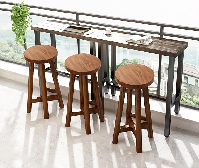 Solid Teak Wood Barstool with Round Seat - Image 8