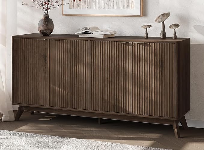 Buffet Cabinet with Storage, Fluted Multifunctional Storage Cabinet with 4 Doors - Image 9