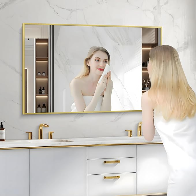 Gold Bathroom Mirror for Wall, 30x48 Inch Rectangle Mirrors - Image 5