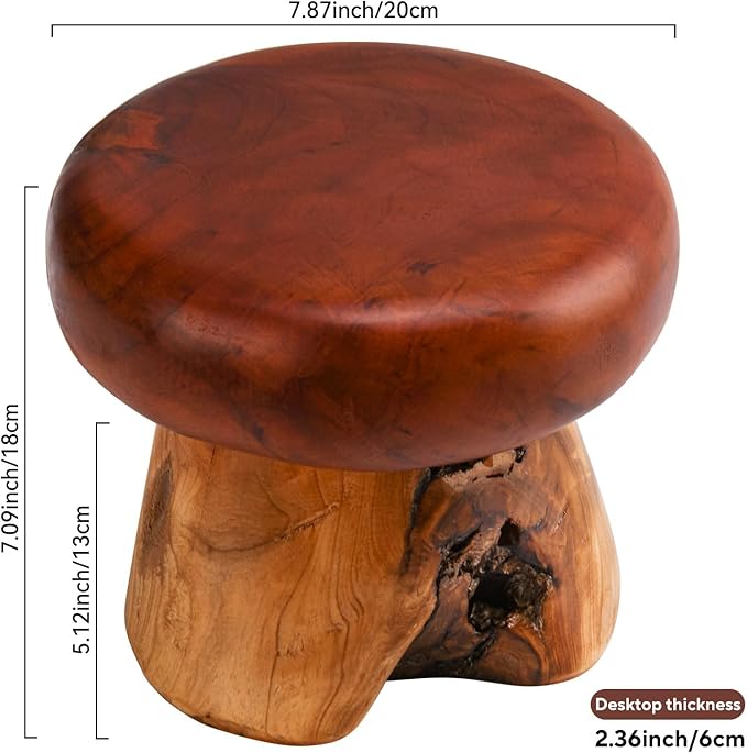 8 Inch Small Mushroom Wood Decoration, Unique Design Live Edge Wood Stool - Image 2