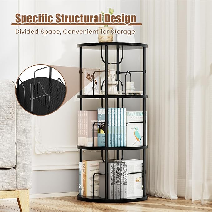 Rotating Bookshelf, 3 Tier Round Revolving Bookcase - Image 4