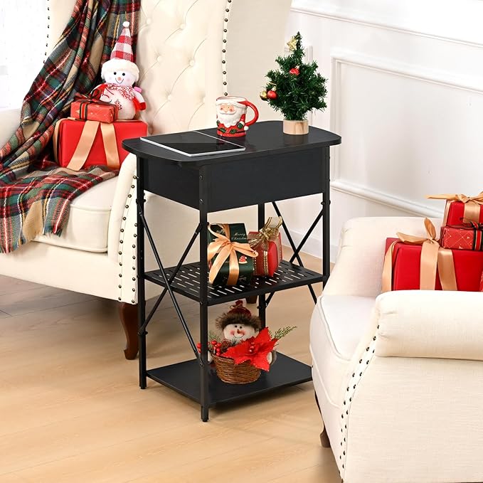 Narrow End Table with Charging Station, Side Table with 3 USB Ports and 2 AC - Image 2