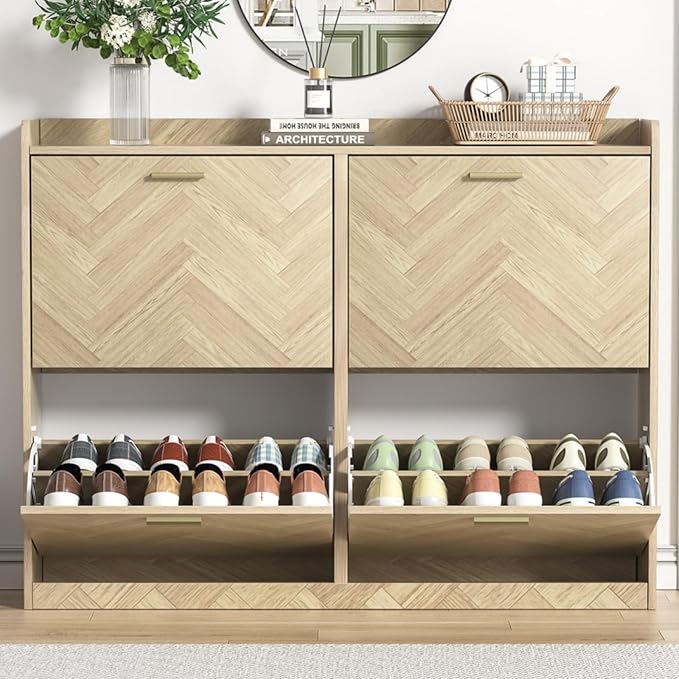 47" Large Shoe Cabinet with 4 Flip Drawers, Freestanding Shoe Storage Cabinet by Unknown