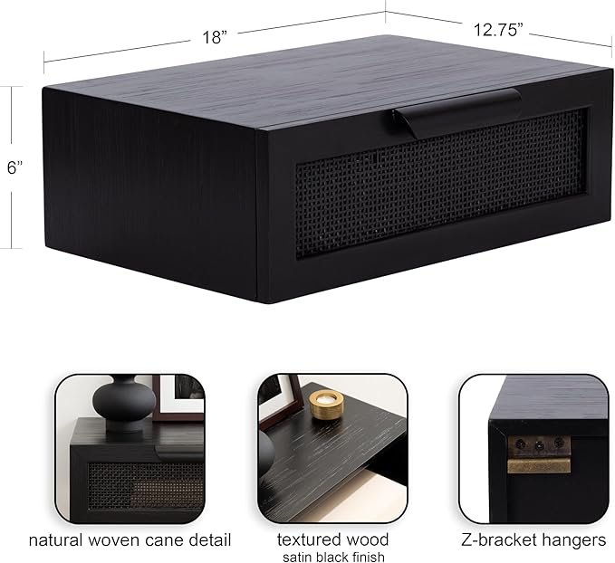 Kate and Laurel Ori Transitional Cane Rattan Floating Side Table - Image 3