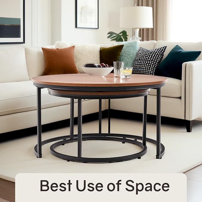 Nesting Tables Set of 2, 31.5" Round Coffee Table, Small Nesting Coffee Table - Image 6