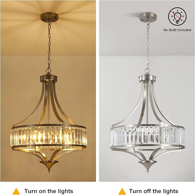 20" Brushed Nickel Chandeliers for Dining Room, 5-Light Modern Crystal - Image 5