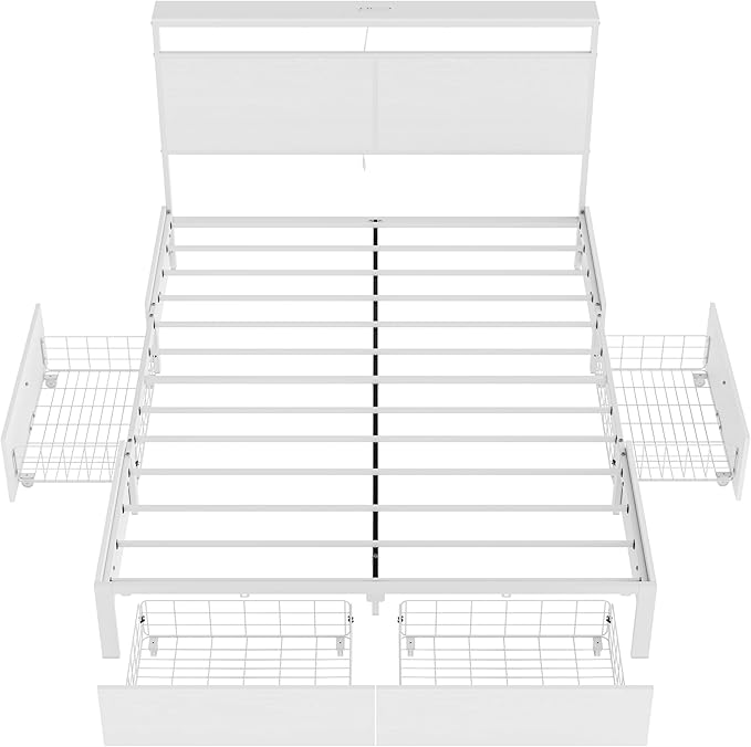 Queen Bed Frame with 4 Storage Drawers Bed Frame Queen Size with Headboard LED - Image 7