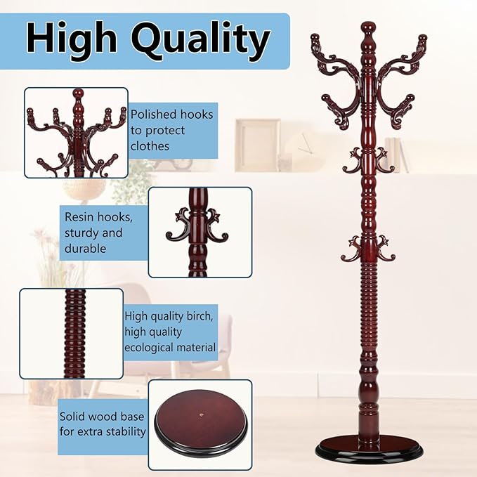 Solid Wood Coat Rack, Coat Racks Free Standing - Image 5