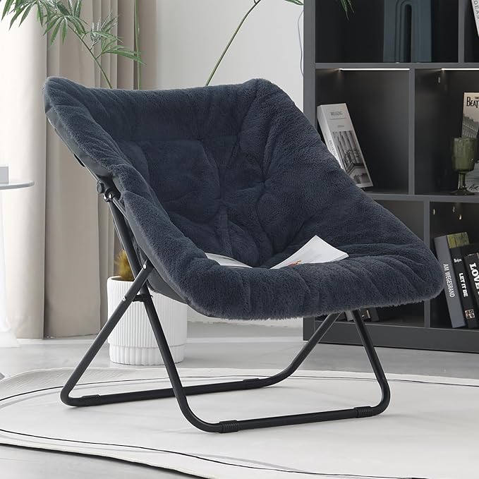 Saucer Chair, Comfy Doorm Chairs, Oversized Folding Faux Fur Chair, Foldable - Image 6