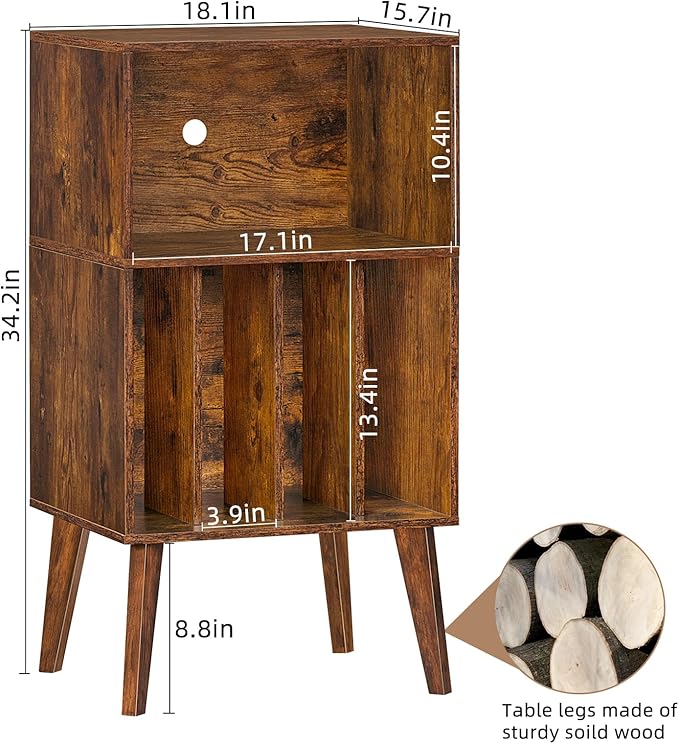 Lerliuo Record Player Stand, Mid-Century Vinyl Storage Cabinet Table - Image 3