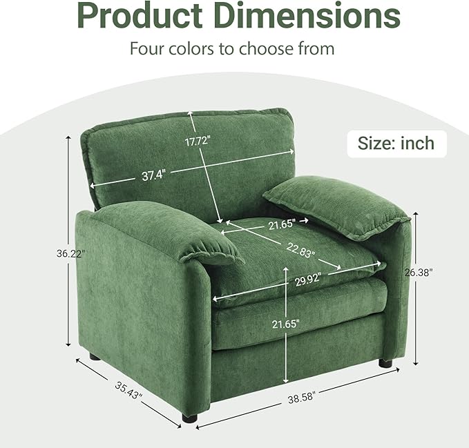 Ball & Cast 38" Oversized Chenille Lounge Chair, Reading Armchair - Image 2