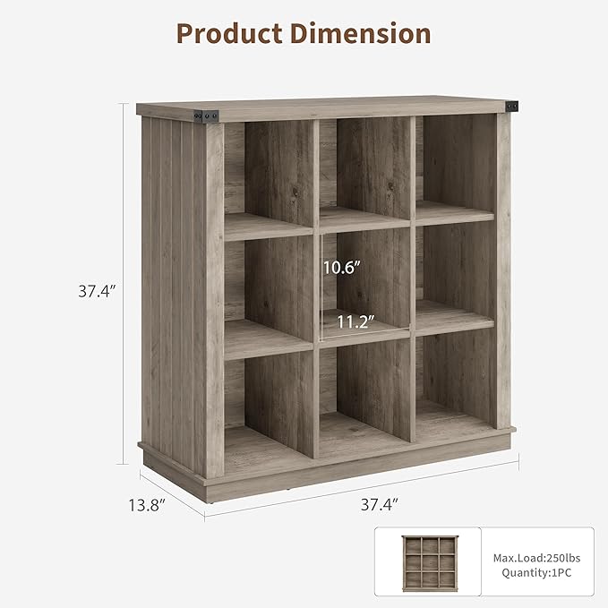 GarveeHome 9 Cube Storage Organizer Bookshelf, 4 Tier Farmhouse Horizontal - Image 2