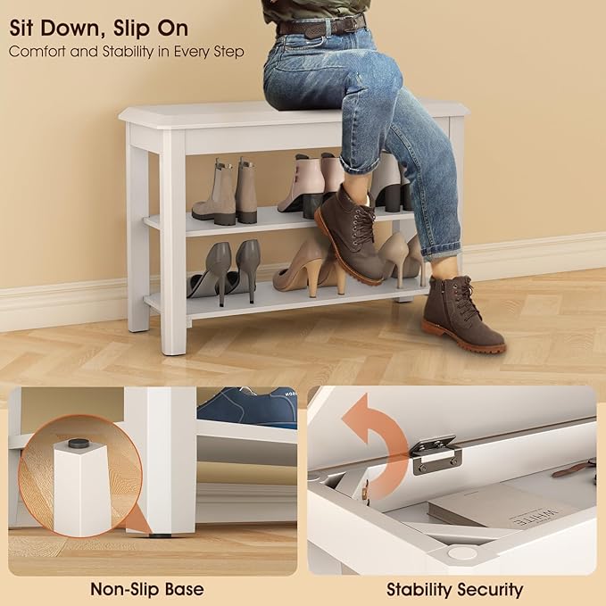 Shoe Rack Bench Seat Rubberwood 2-Tier Wooden Storage Bench 550lbs Compact - Image 7