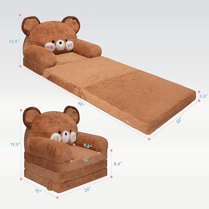 MONKISS Kids Couch, Comfy Toddler Chair, 2 in 1 Fold Out Kids Sofa to Lounger - Image 3