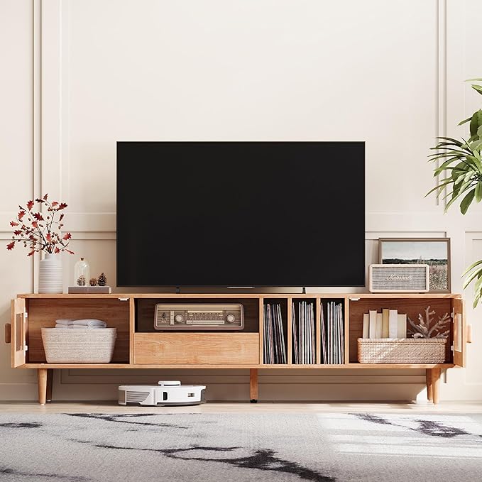 LINSY 70" TV Stand for TVs up to 80 Inch, Mid Century Modern Entertainment - Image 4