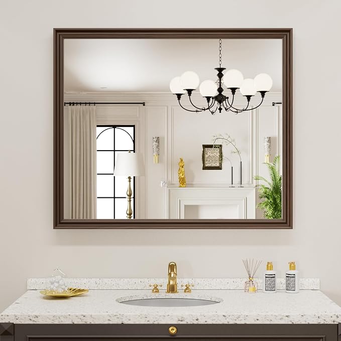 WEER Retro Copper Bathroom Mirror, 36x30 Inch Bronze Oil Rubbed Framed Mirror - Image 2