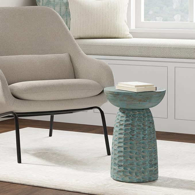 SIMPLIHOME Boyd 13-inch Wide Solid Mango End Table in Teal Wash, - Image 3