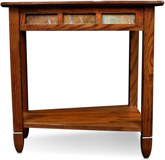Leick Home Slate End Table, Solid Wood, Narrow Wedge Shape, Slate Tile Insets - Image 4
