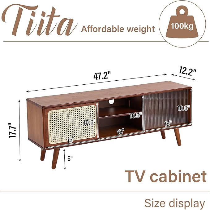 Tiita Rattan TV Stand for 55 Inch TV, Bamboo TV Cabinet - Image 2