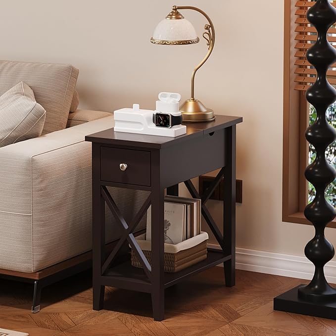 ChooChoo End Table Set of 2, Flip Top Narrow End Table - Image 2