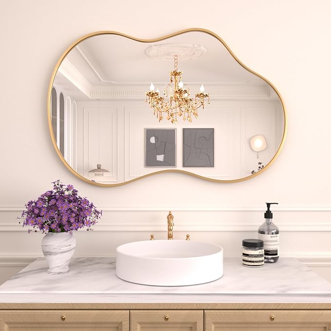 WEER Irregular Wall Mirror, 24x36 inch Gold Asymmetrical Mirror Wall Mounted by WEER