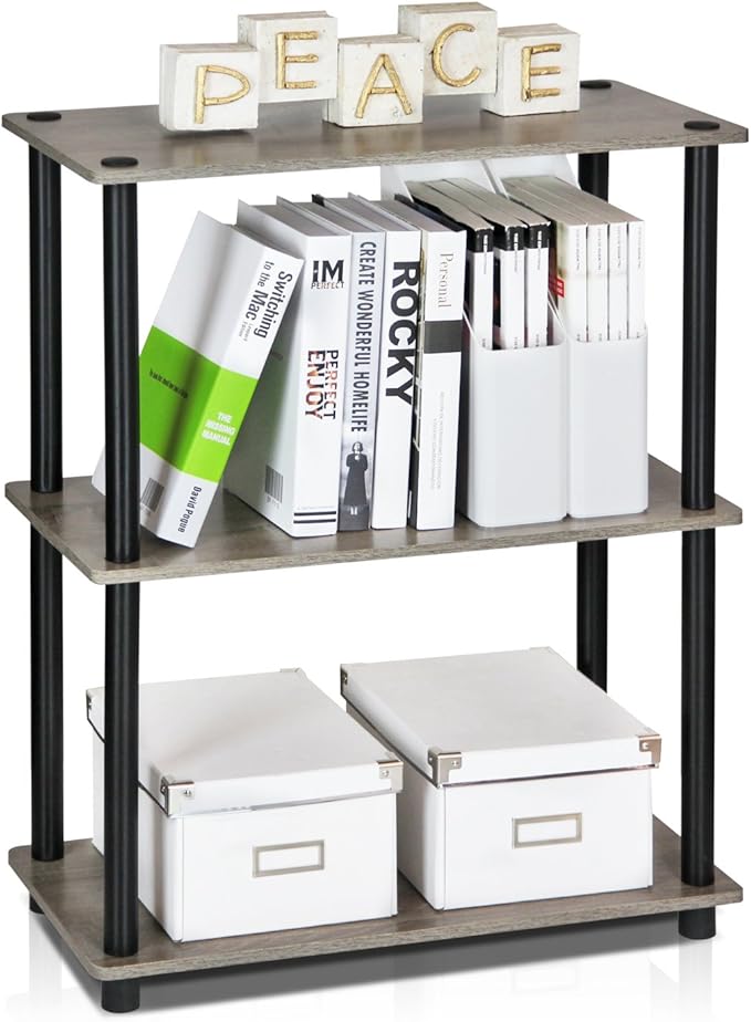 Furinno Turn-N-Tube Display Rack, 3-Tier Single, French Oak Grey/ Black by Furinno-FitsYourSpaceFitsYourBudget