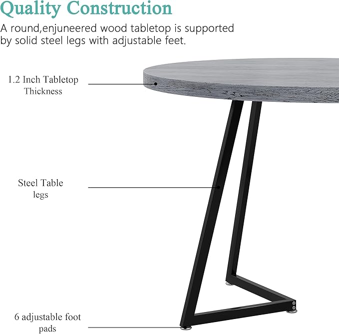 VECELO 35" Round Dining Table for 4, Wood-Grain Tabletop & Heavy-Duty Steel - Image 4