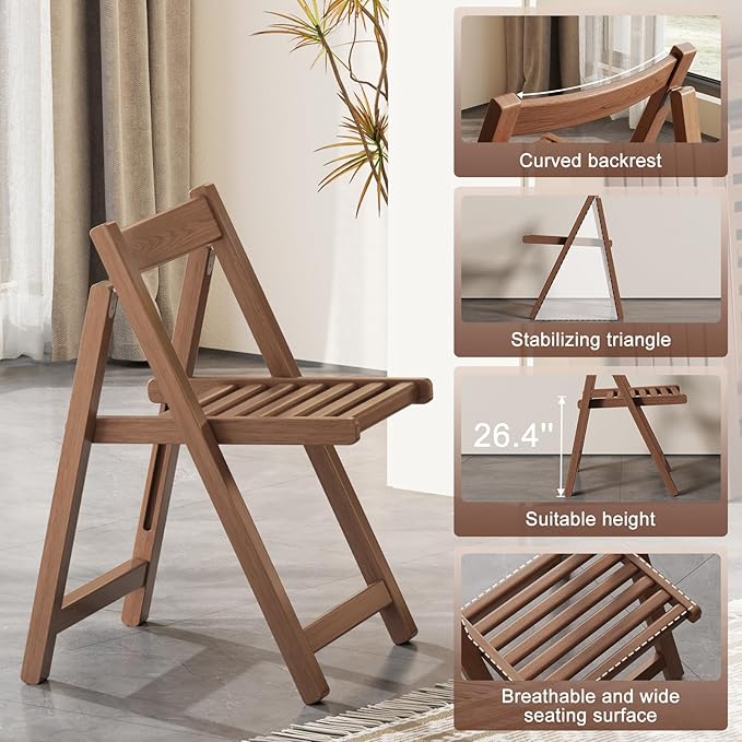 Soild Wood Folding Chairs Set of 2, Indoor or Outdoor Wooden Foldable Dining - Image 4