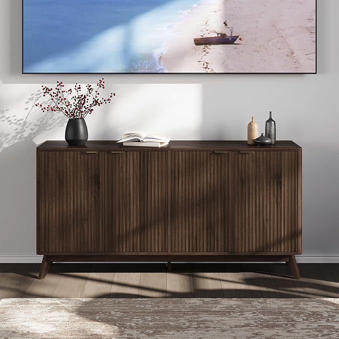 Buffet Cabinet with Storage, Fluted Multifunctional Storage Cabinet with 4 Doors - Image 7