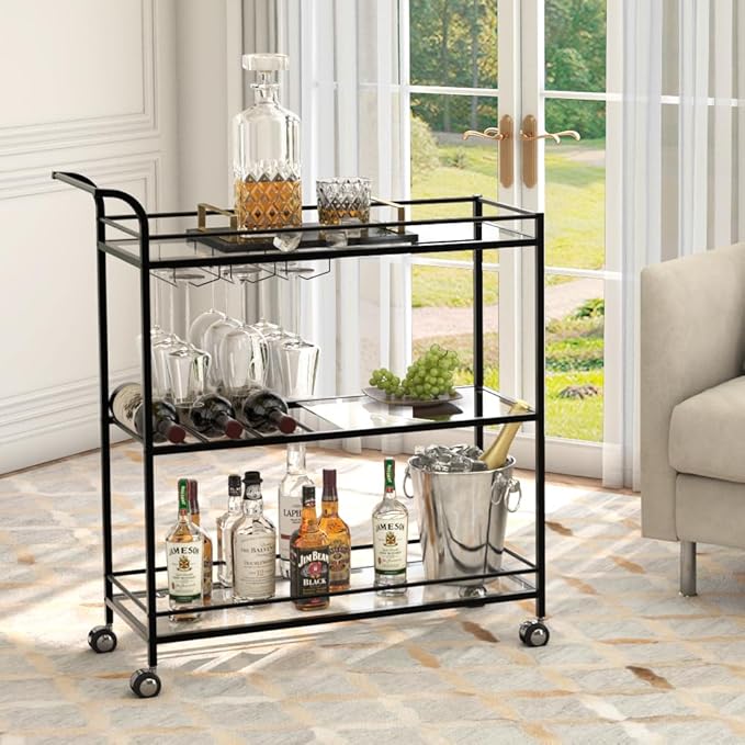 Black Bar Cart, Home Bar Serving Cart by Alihdrna