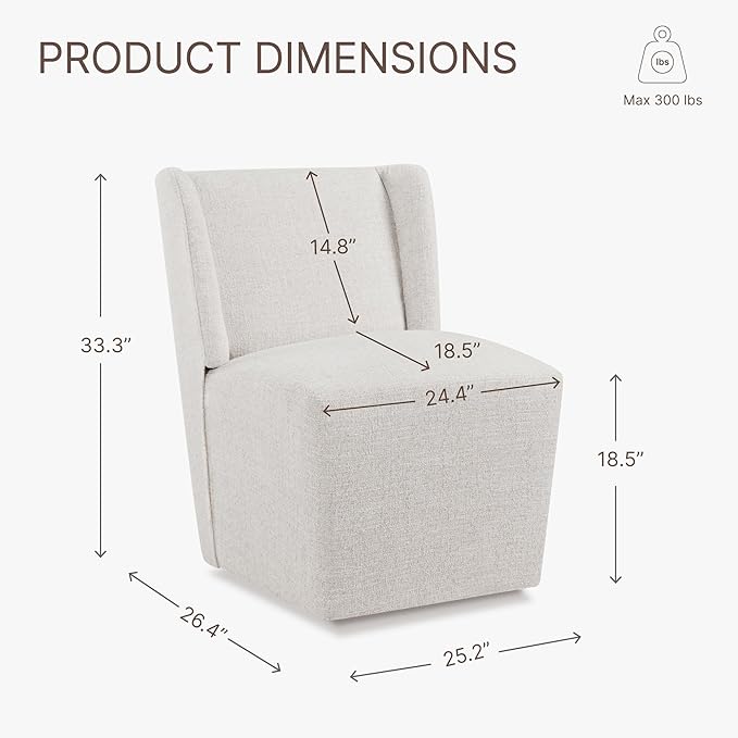 Upholstered Dining Chair with Casters Wingback Modern Side Armless Deskchair - Image 3