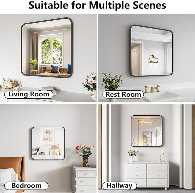 Koonmi Bathroom Mirror, 30X30 Inch Black Metal Framed Mirror - Image 4