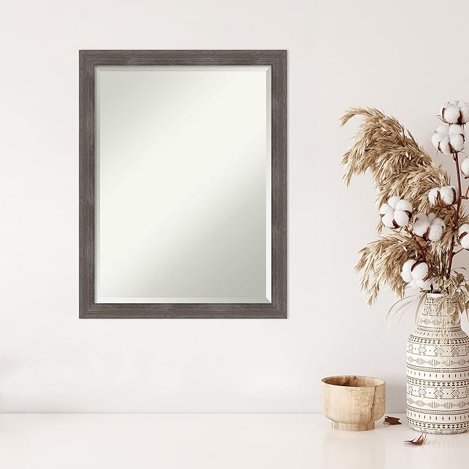 Amanti Art Grey Wall Mirror 27x21 Pinstripe Lead Grey Rectangle Bathroom Mirror - Image 5