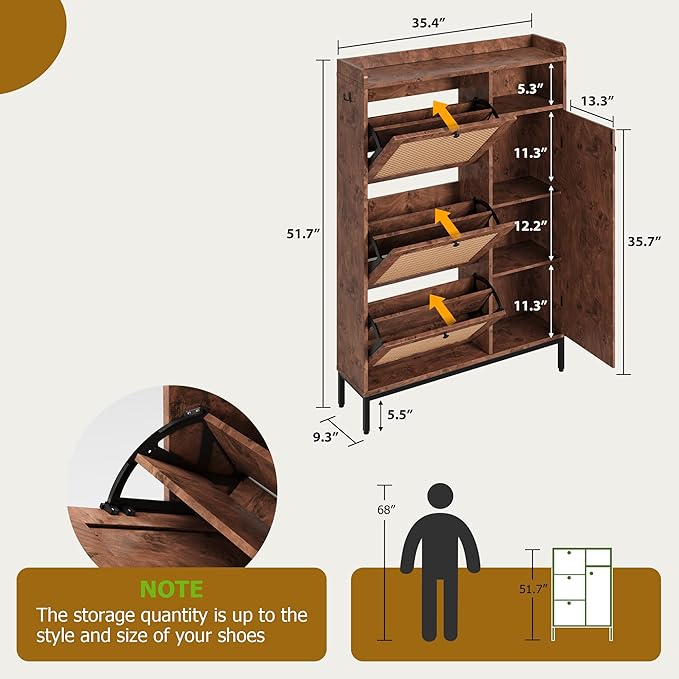 GarveeHome Shoe Cabinet Rattan - Image 2