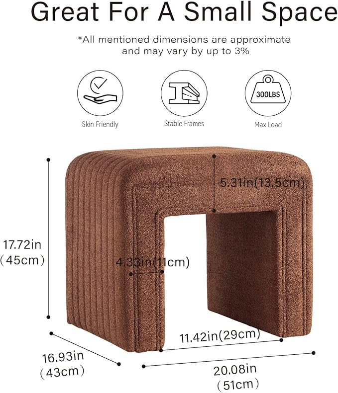 Get Set Style Vanity Stool Chair, Modern Wool Ottoman Foot Stool - Image 2