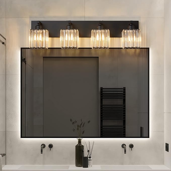 Modern 4-Light Black Crystal Bathroom Vanity Light Fixtures - Image 2